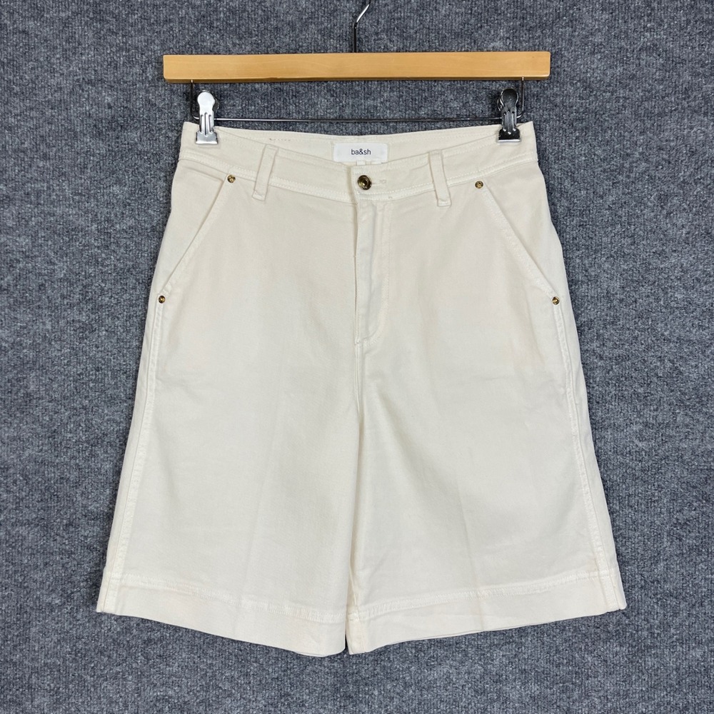 ba&sh Denim Shorts Womens 38 Ivory Good High Waist Wide Leg Cotton Jean Shorts